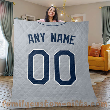 Custom Premium Quilt Blanket Tampa Bay Jersey Baseball Personalized Quilt Gifts for Her & Him